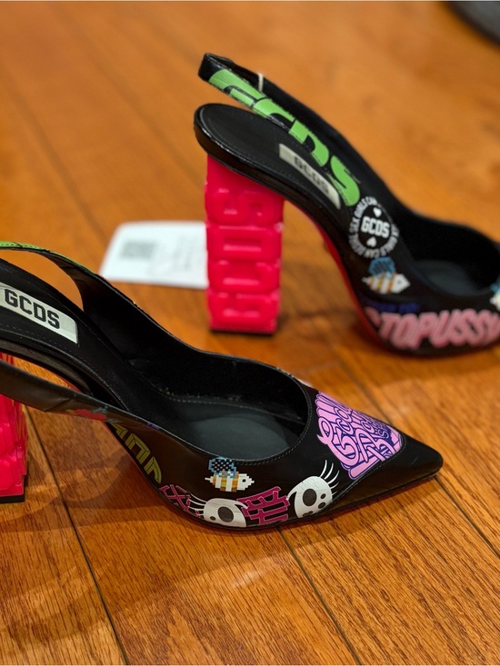 GCDS Shoes - GCDS Slingback Graphic - Hot Pink Block Heel Size 39